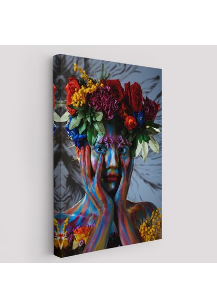 Renkli Çiçek Taçlı Kız Dekoratif Kanvas Tablo, Duvar Dekoru 2992