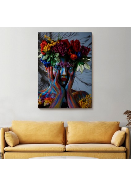 Renkli Çiçek Taçlı Kız Dekoratif Kanvas Tablo, Duvar Dekoru 2992 fiyatları