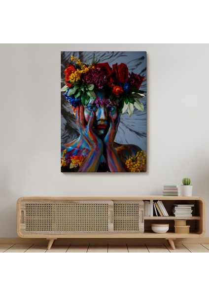 Renkli Çiçek Taçlı Kız Dekoratif Kanvas Tablo, Duvar Dekoru 2992 modelleri