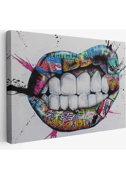 Graffiti Sokak Sanatı Dudak Banksy Dekoratif Kanvas Tablo, Duvar Dekoru 5413