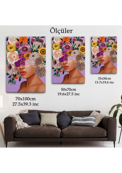 Kız Çocuğu ve Çiçekli Kafa Dekoratif Kanvas Tablo, Duvar Dekoru 6190 fırsatları