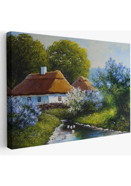 Köy Evi ve Akarsu Dekoratif Kanvas Tablo, Duvar Dekoru 3637