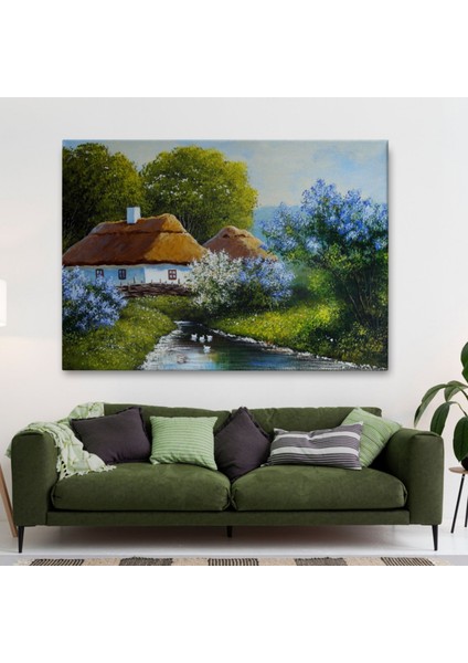 Köy Evi ve Akarsu Dekoratif Kanvas Tablo, Duvar Dekoru 3637 fiyatları