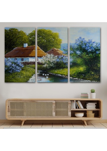 Köy Evi ve Akarsu Dekoratif Kanvas Tablo, Duvar Dekoru 3637 modelleri