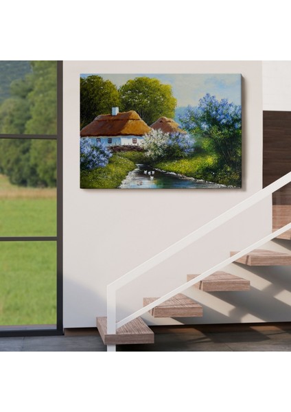 Köy Evi ve Akarsu Dekoratif Kanvas Tablo, Duvar Dekoru 3637 indirimleri