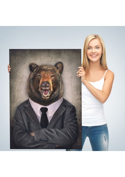 Insan Görünümlü Ayı Dekoratif Kanvas Tablo, Duvar Dekoru 4988