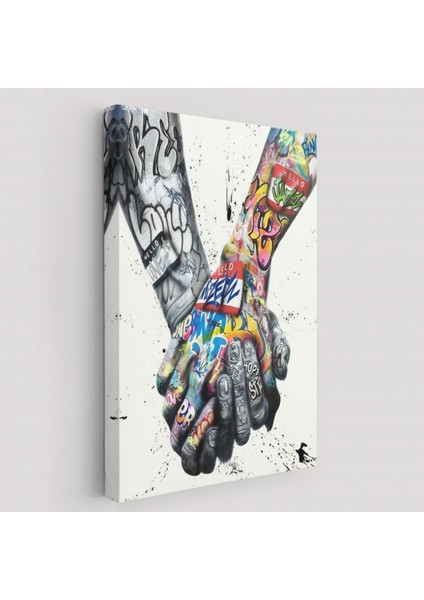El Ele Tutarak Graffiti Dekoratif Kanvas Tablo, Duvar Dekoru 5312