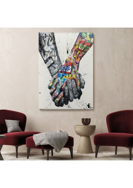 El Ele Tutarak Graffiti Dekoratif Kanvas Tablo, Duvar Dekoru 5312 modelleri