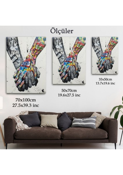 El Ele Tutarak Graffiti Dekoratif Kanvas Tablo, Duvar Dekoru 5312 fırsatları