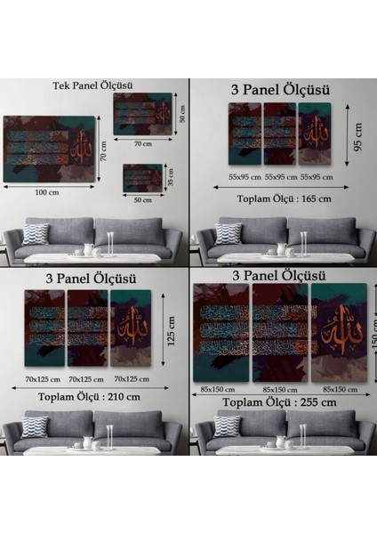 Ayet-El Kursi Yazılı Hat Sanatı Dekoratif Kanvas Tablo, Duvar Dekoru 3330 fırsatları