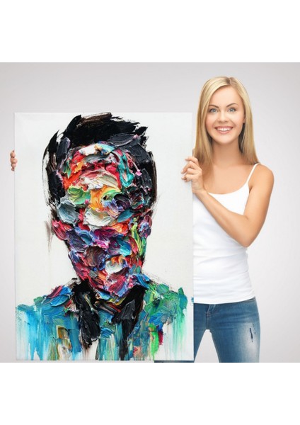 Yağlıboya Görünüm Erkek Portresi Soyut Dekoratif Kanvas Tablo, Duvar Dekoru 6320