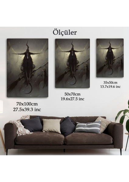 Cadı ve Kedisi, Süpürge ile Hallowen Dekoratif Kanvas Tablo, Duvar Dekoru 6287 fırsatları