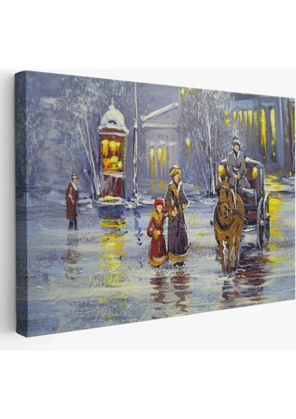 Yağlıboya Görünüm At Arabası ve Eski Şehir Dekoratif Kanvas Tablo, Duvar Dekoru 3573