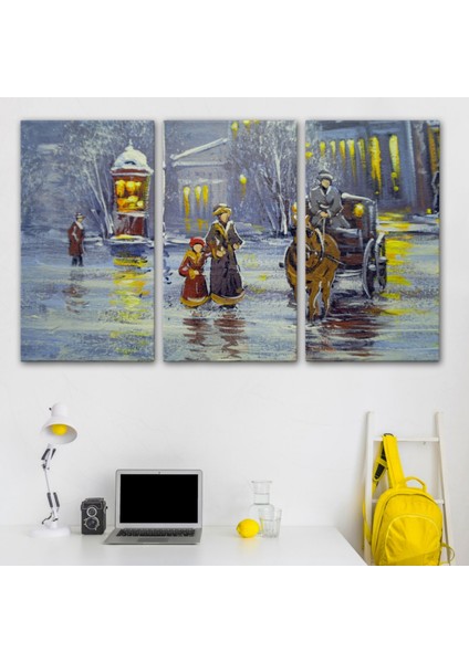 Yağlıboya Görünüm At Arabası ve Eski Şehir Dekoratif Kanvas Tablo, Duvar Dekoru 3573 modelleri