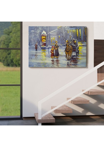 Yağlıboya Görünüm At Arabası ve Eski Şehir Dekoratif Kanvas Tablo, Duvar Dekoru 3573 indirimleri