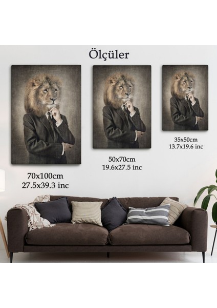 Insan Görünümlü Aslan Dekoratif Kanvas Tablo, Duvar Dekoru 4993 fırsatları