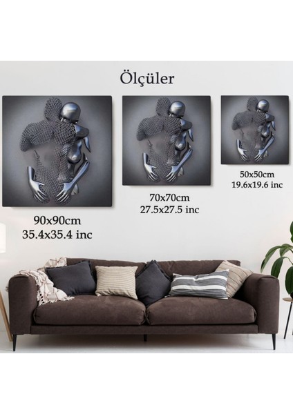 Romantik Beden Gri ve Gümüş Metalik Efekt Dekoratif Kanvas Tablo, Duvar Dekoru 5356 fırsatları