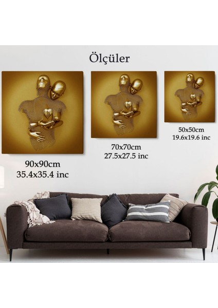 Aşk Sanatı 3D Altın Insan Gold Efekt Dekoratif Kanvas Tablo, Duvar Dekoru 5366 fırsatları