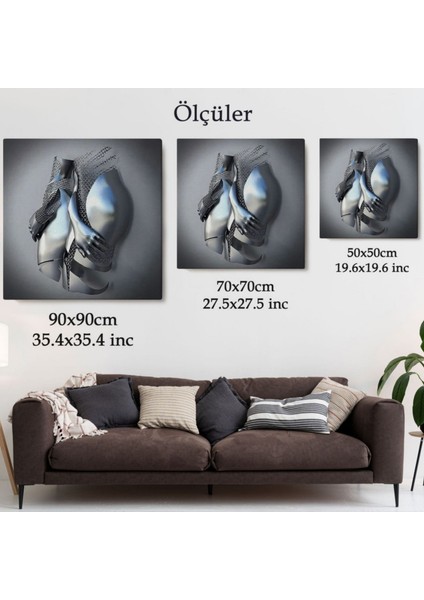 Romantik Beden Gri ve Gümüş Metalik Efekt Dekoratif Kanvas Tablo, Duvar Dekoru 5359 fırsatları