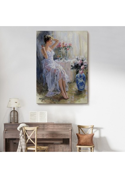 Güzel Kız ve Beyaz Kıyafeti Dekoratif Kanvas Tablo, Duvar Dekoru 6108 modelleri
