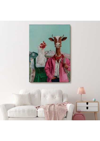 Inek ile Tavuk Komik Çiftlik Dekoratif Kanvas Tablo, Duvar Dekoru 6349 fiyatları