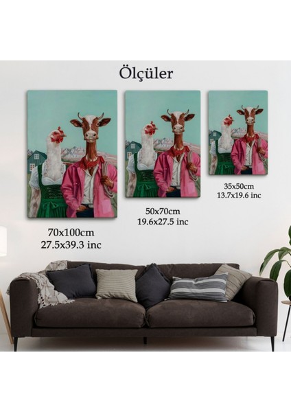 Inek ile Tavuk Komik Çiftlik Dekoratif Kanvas Tablo, Duvar Dekoru 6349 fırsatları