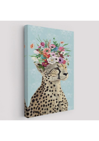 Sosyetik Çita Çiçek Taç ile Dekoratif Kanvas Tablo, Duvar Dekoru 6213