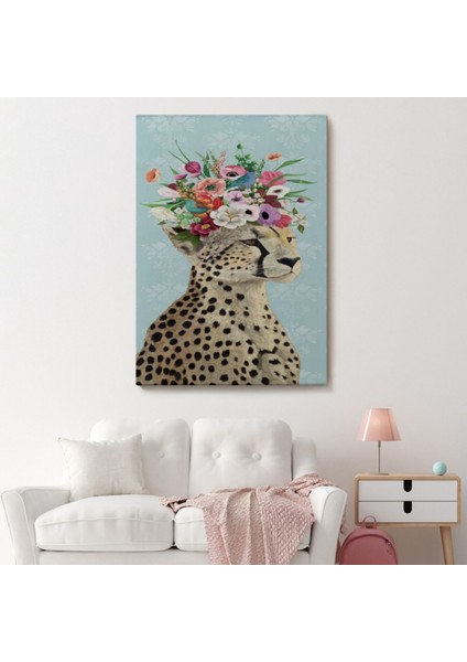 Sosyetik Çita Çiçek Taç ile Dekoratif Kanvas Tablo, Duvar Dekoru 6213 fiyatları