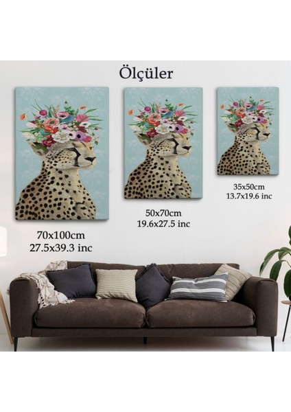 Sosyetik Çita Çiçek Taç ile Dekoratif Kanvas Tablo, Duvar Dekoru 6213 fırsatları