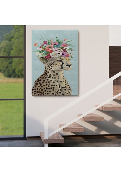 Sosyetik Çita Çiçek Taç ile Dekoratif Kanvas Tablo, Duvar Dekoru 6213 indirimleri