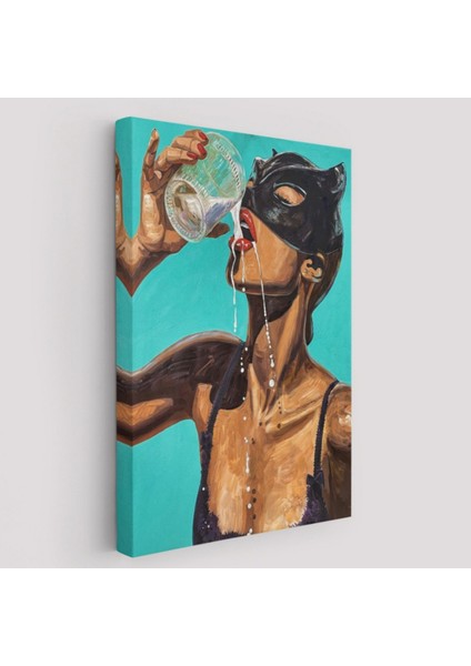 Cesur Kadın Süt Içerken Dekoratif Kanvas Tablo, Duvar Dekoru 6232