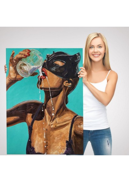 Cesur Kadın Süt Içerken Dekoratif Kanvas Tablo, Duvar Dekoru 6232