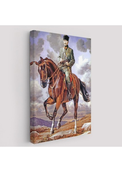 Mustafa Kemal Atatürk At Üstünde Dekoratif Kanvas Tablo, Duvar Dekoru 6462