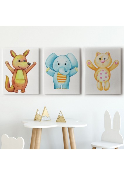 Şirin Hayvanlar Temalı 3'lü Set Dekoratif Kanvas Tablo, Duvar Dekoru CA51 fiyatları