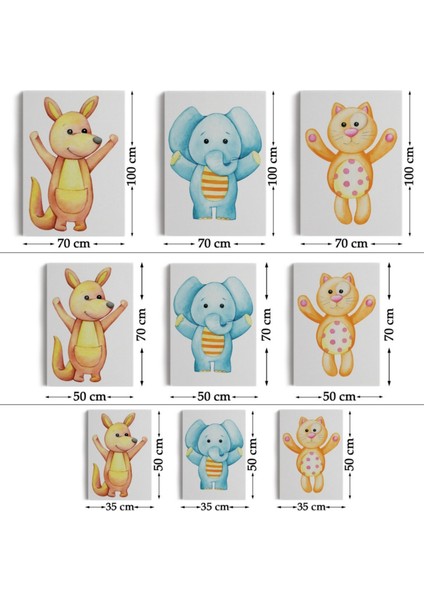 Şirin Hayvanlar Temalı 3'lü Set Dekoratif Kanvas Tablo, Duvar Dekoru CA51 modelleri