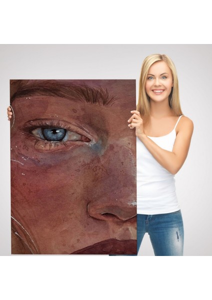 Mavi Gözlü Kız Modern Dekoratif Kanvas Tablo, Duvar Dekoru 6335