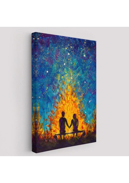 Nevruz Ateşini Izleyen Sevgililer Dekoratif Kanvas Tablo, Duvar Dekoru 5995