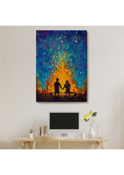 Nevruz Ateşini Izleyen Sevgililer Dekoratif Kanvas Tablo, Duvar Dekoru 5995 modelleri