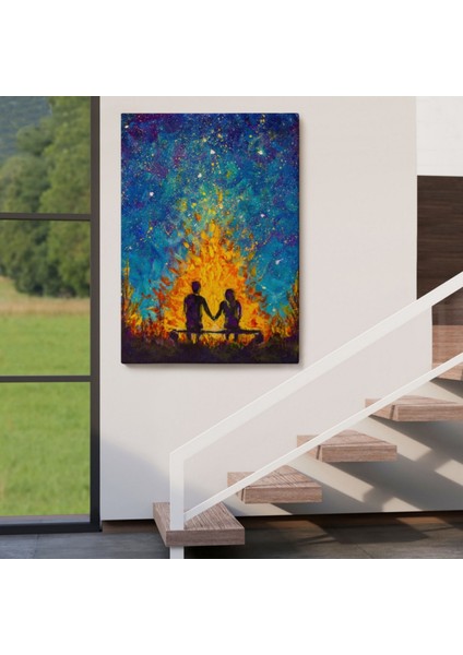 Nevruz Ateşini Izleyen Sevgililer Dekoratif Kanvas Tablo, Duvar Dekoru 5995 indirimleri