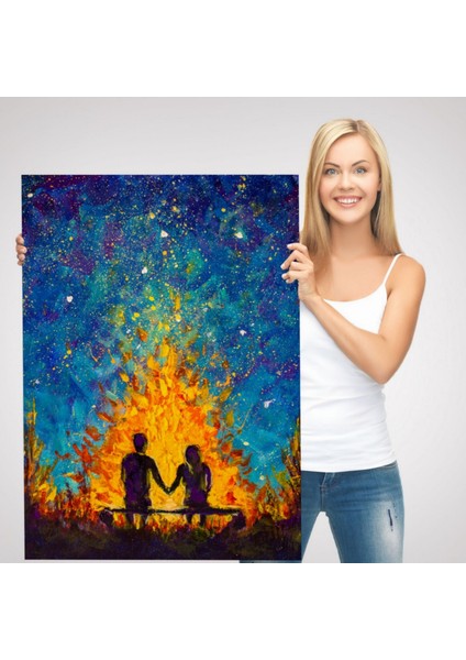 Nevruz Ateşini Izleyen Sevgililer Dekoratif Kanvas Tablo, Duvar Dekoru 5995