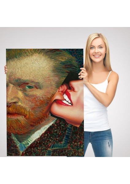 Kulağını Isıran Kadın Pop Art Vincent Van Gogh Dekoratif Kanvas Tablo, Duvar Dekoru 6486