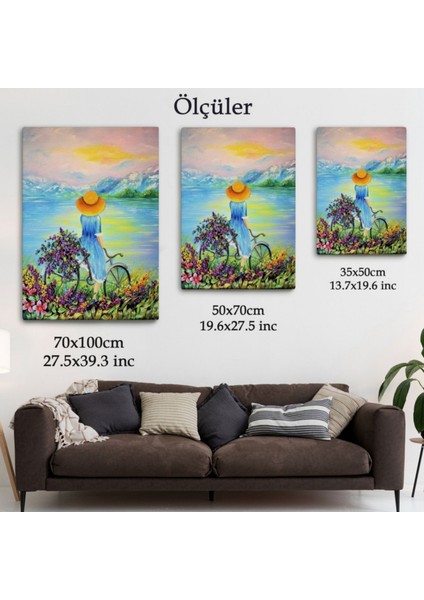 Bisikletli Kız ve Göl Kenarı Dekoratif Kanvas Tablo, Duvar Dekoru 6135 fırsatları