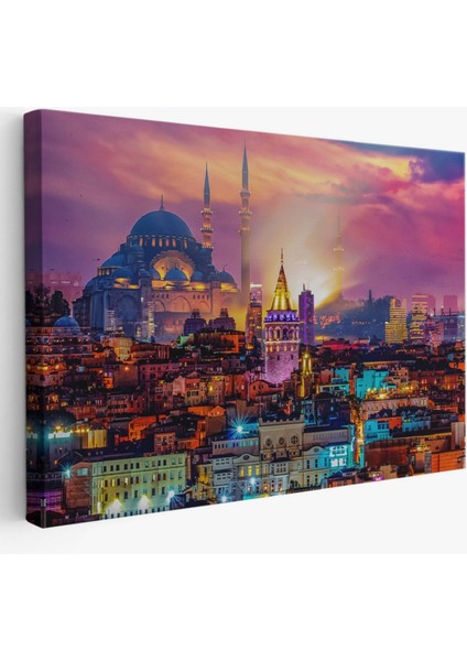 Sultan Ahmet Camii Galata Kulesi ile Şehir Dekoratif Kanvas Tablo, Duvar Dekoru 6514