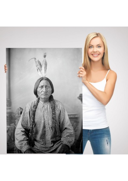 Sitting Bull Oturan Boğa Son Kızılderili Kabile Şefi Dekoratif Kanvas Tablo, Duvar Dekoru 6416