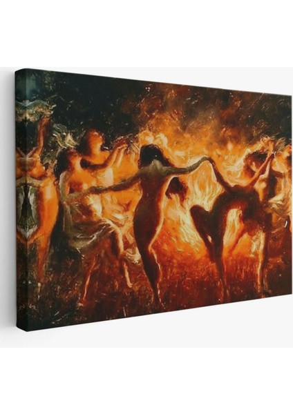 Ateş ve Dans Eden Kadınlar Şabat Ayini Dekoratif Kanvas Tablo, Duvar Dekoru 6568