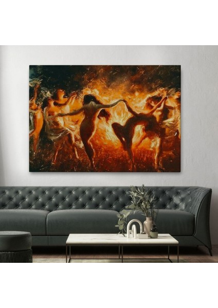 Ateş ve Dans Eden Kadınlar Şabat Ayini Dekoratif Kanvas Tablo, Duvar Dekoru 6568 fiyatları