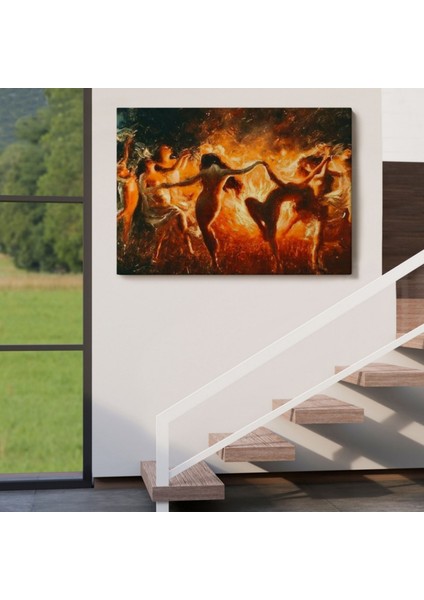 Ateş ve Dans Eden Kadınlar Şabat Ayini Dekoratif Kanvas Tablo, Duvar Dekoru 6568 indirimleri