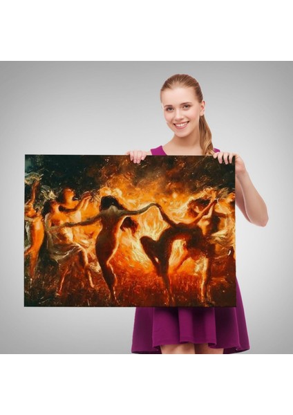 Ateş ve Dans Eden Kadınlar Şabat Ayini Dekoratif Kanvas Tablo, Duvar Dekoru 6568