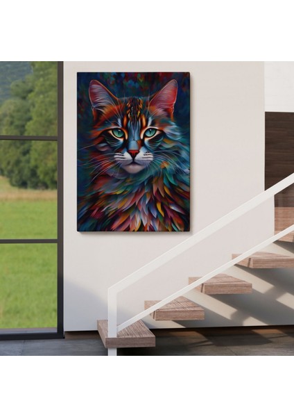 Karizmatik Kedi Hayvan Temalı Dekoratif Kanvas Tablo, Duvar Dekoru 6225 indirimleri