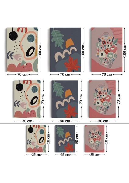 Renkli Çiçekler, Modern, 3'lü Set Dekoratif Kanvas Tablo, Duvar Dekoru AJ10 modelleri